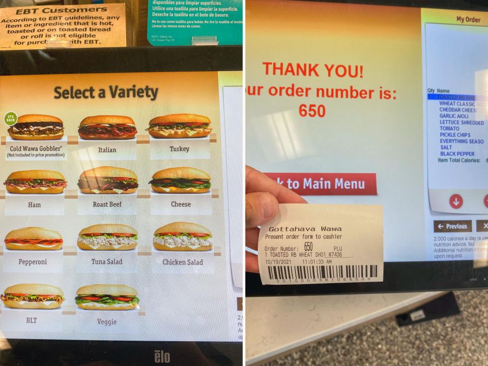 A view of the ordering screen at Wawa