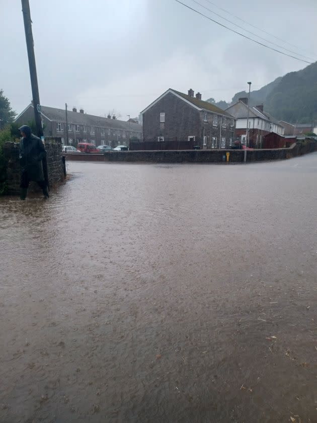 PORT TALBOT: Handout photo taken with permission from the Twitter feed of @CloudsHillBirds of flooding in Port Talbot, Wales. (Photo: Luke Phillips via PA Wire/PA Images)