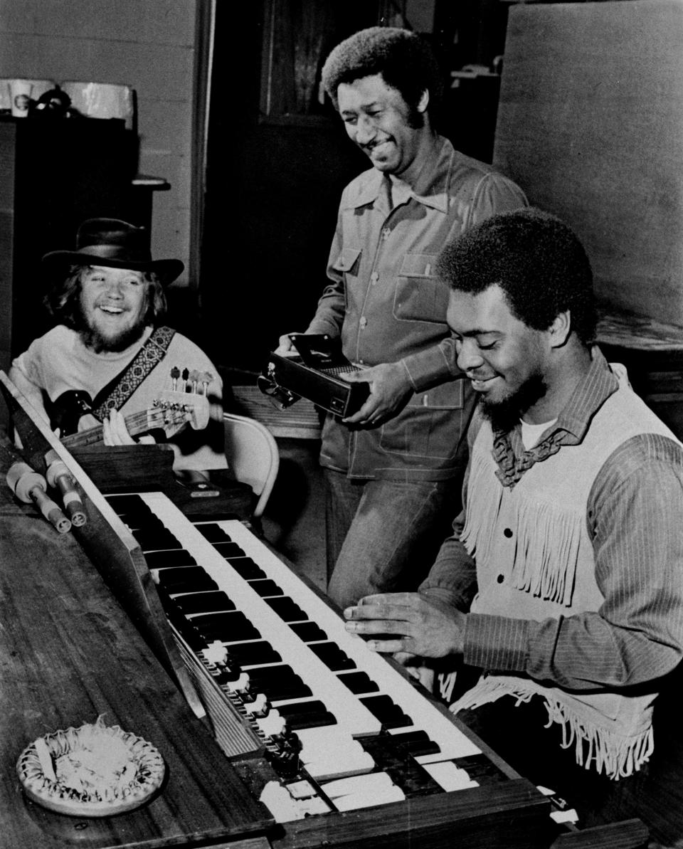 Three members of Booker T. and the MG's, from left, Duck Dunn, Al Jackson and Booker T. Jones are shown at Stax in a photograph dated Jan. 21, 1970.