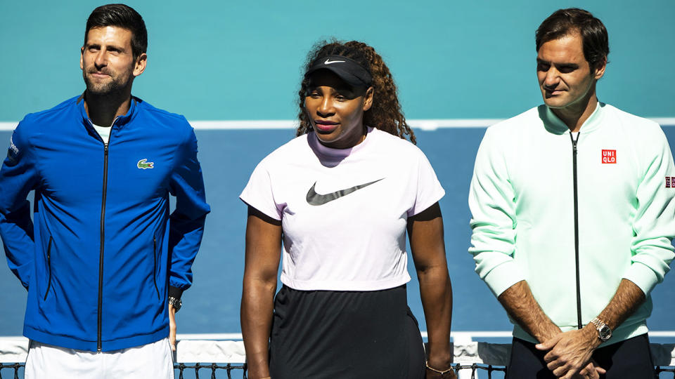 Novak Djokovic, Serena Williams and Roger Federer, pictured here at the Miami Open in 2019.