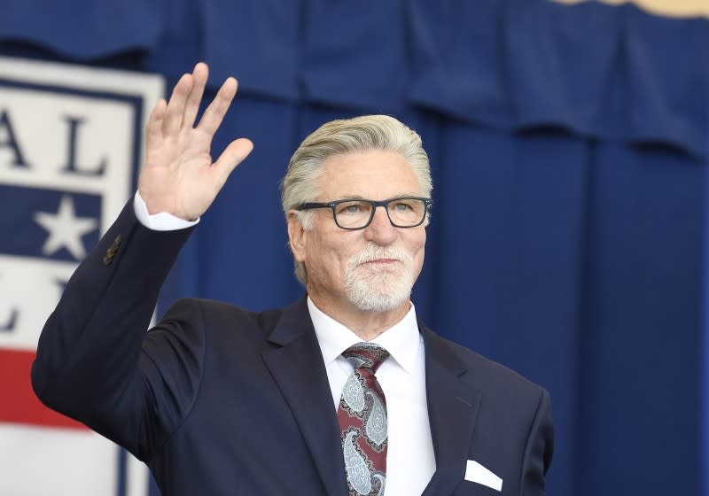 National Baseball Hall of Fame inductee Jack Morris waves as he is introduced during an induction ceremony