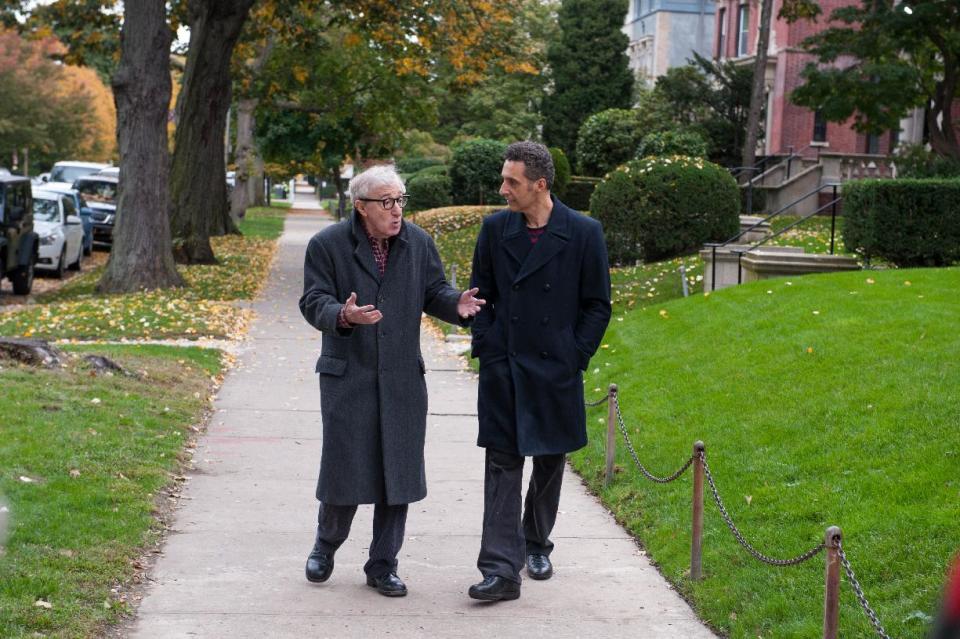 This image released by Millennium Entertainment shows Woody Allen, left, and John Turturro in a scene from "Fading Gigolo." (AP Photo/Millennium Entertainment, JoJo Whilden)