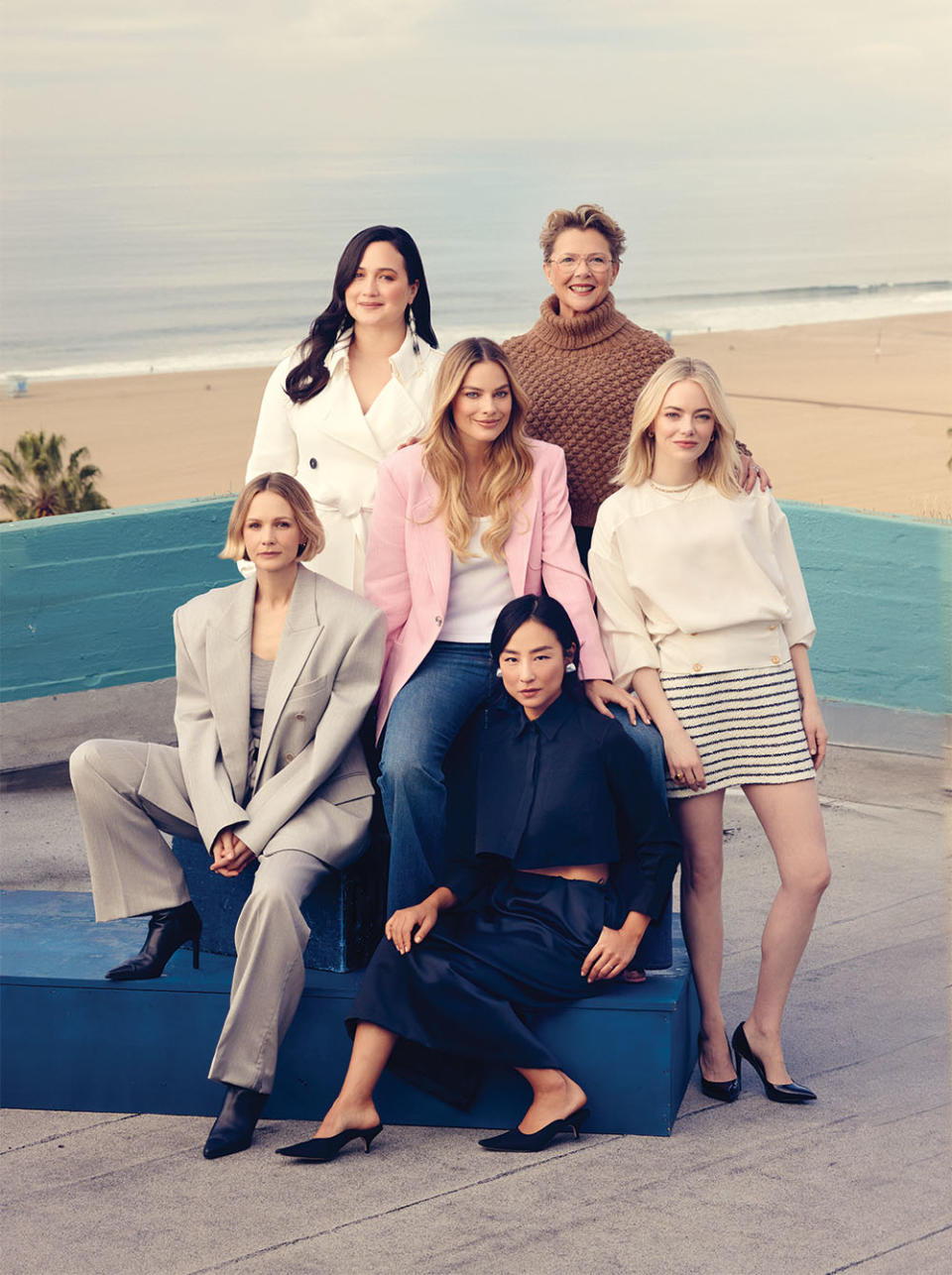 Clockwise from top left: Lily Gladstone, Annette Bening, Emma Stone, Greta Lee, Carey Mulligan and Margot Robbie were photographed Nov. 18 at The Georgian Hotel in Santa Monica.