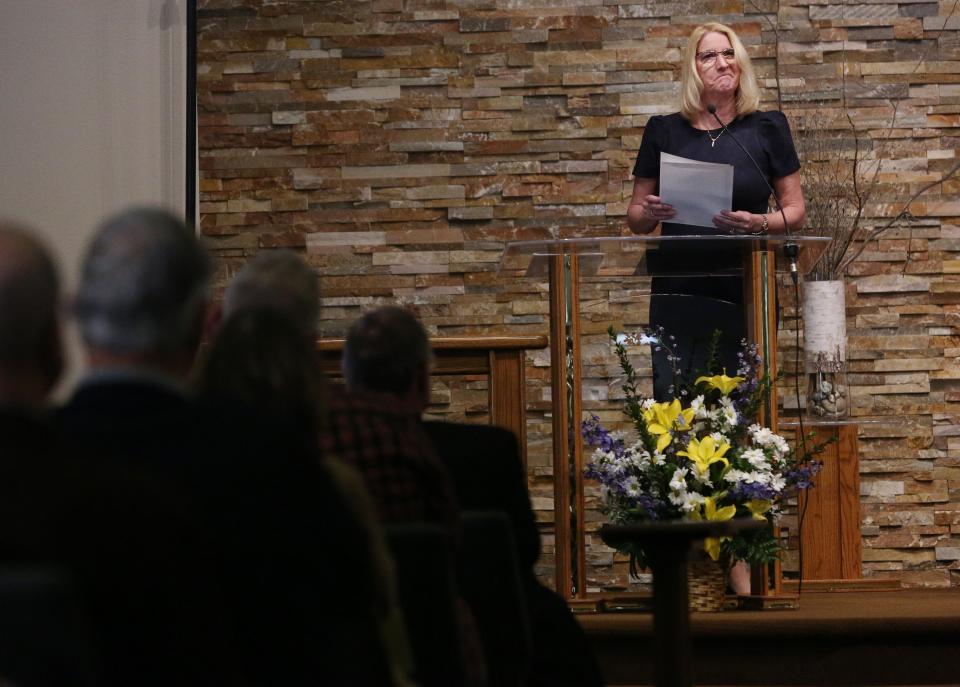 Leanne Malison talks about her husband Pastor Brian Malison who is retiring after 35 years as pastor of Christ Lutheran Church, while being a community leader and an influential pastor in Visalia, Calif., Sunday, Feb. 26, 2023.