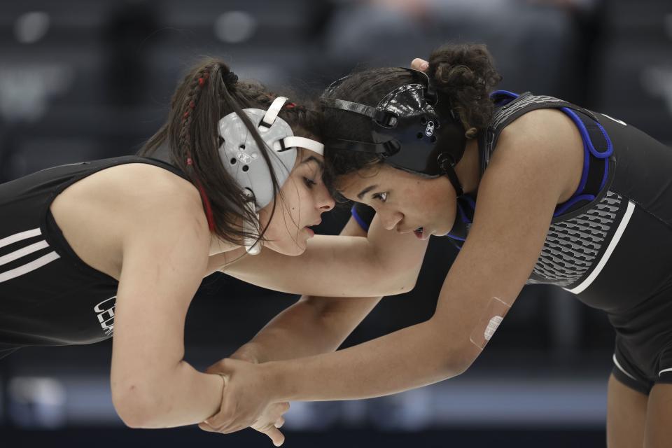 Girls compete in the 6A, 5A and 4A state Championships at Utah Valley University in Orem on Wednesday, Feb. 14, 2024. | Laura Seitz, Deseret News