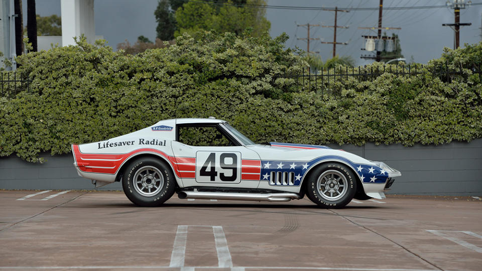 The 1969 Chevrolet Corvette Greenwood race car from the side