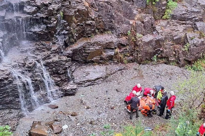 Emergency services at the scene at Dolgellau waterfall