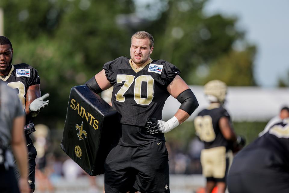 Trevor Penning during Saints training camp.