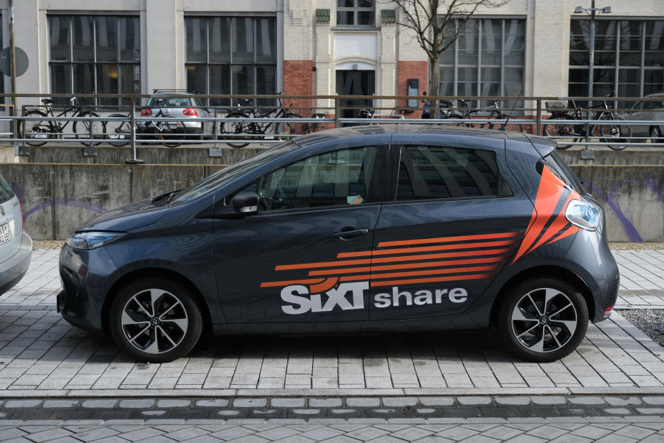 A Sixt electric car for car-sharing stands in Berlin, Germany. Photo: Sean Gallup/Getty Images