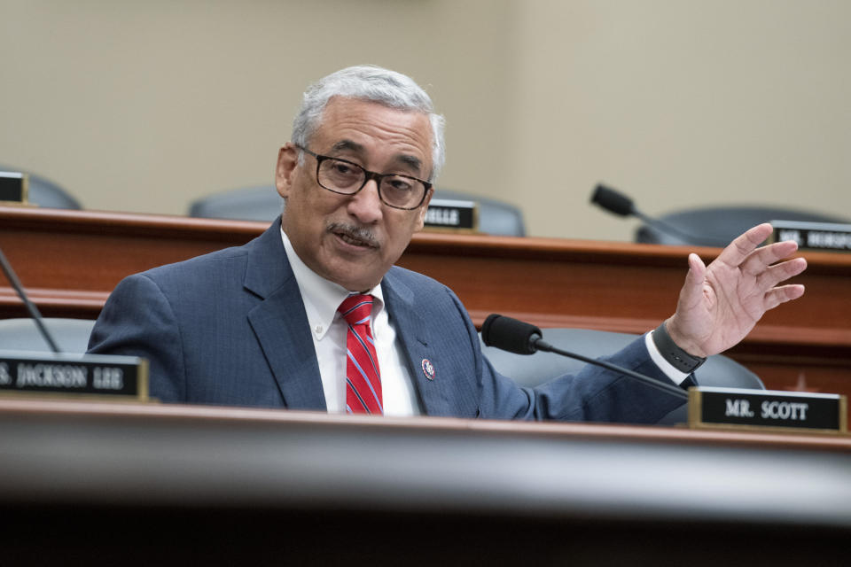 FILE - Rep. Bobby Scott, D-Va., speaks during a House Committee on the Budget hearing on March 29, 2022, in Washington. Building on President Joe Biden’s student debt cancellation plan, House Democrats on Thursday, Sept. 15, proposed new legislation that would increase federal student aid, lower interest rates on loans and take other steps to make college more affordable. “Simply put, by making loans cheaper to take out and easier to pay off, the LOAN Act will help improve the lives of student loan borrowers — both now and in the future,” said Scott. (Rod Lamkey/Pool Photo via AP, File)