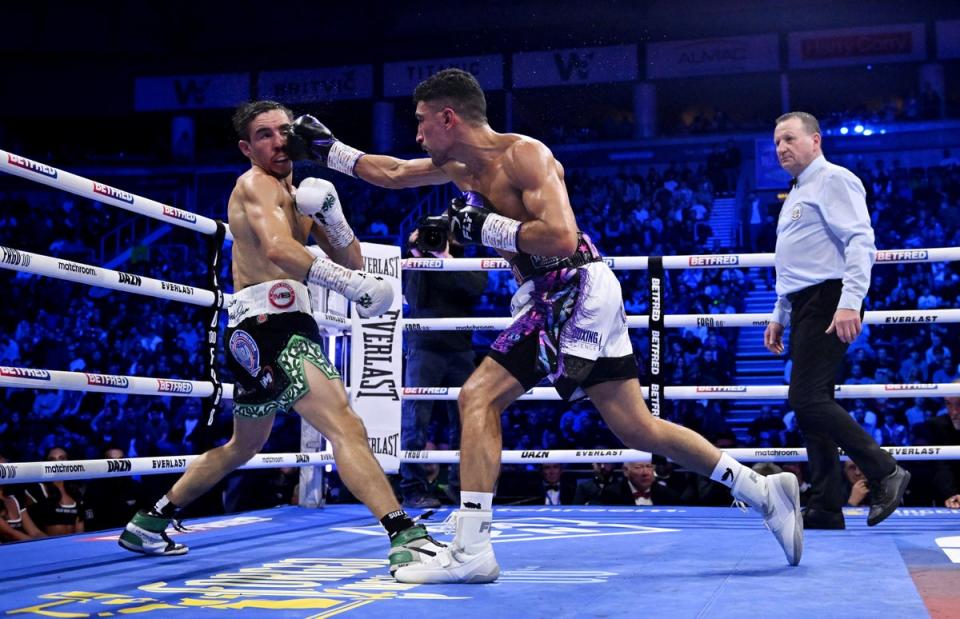 Gill, right, stopped Michael Conlan in the Northern Irishman’s hometown of Belfast (Getty)