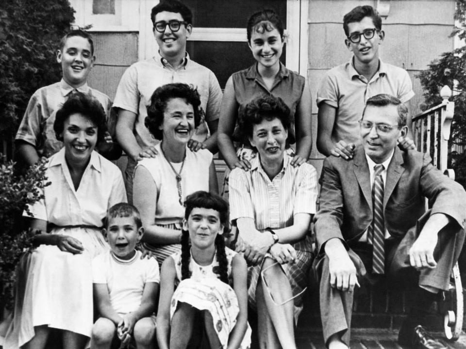 e parents who brought suit against public schoolroom prayer in the Herricks School District pose with some of their children at Roslyn Heights, a Long Island suburb of New York City, after the Supreme Court said the prayer was unconstitutional on June 26, 1962.