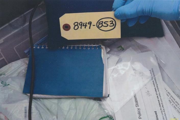 <p>A notebook belonging to Selim Esen that police found in McArthur’s bedroom. Esen disappeared around Apr. 16, 2017. (Photo provided by the Crown) </p>