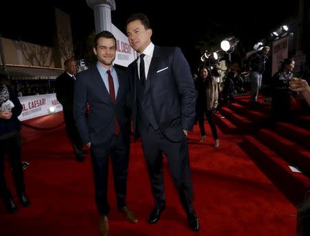 Cast members Channing Tatum (R) and Alden Ehrenreich pose at the premiere of "Hail, Caesar!" in Los Angeles, California February 1, 2016. The movie opens in the U.S. on February 5. REUTERS/Mario Anzuoni