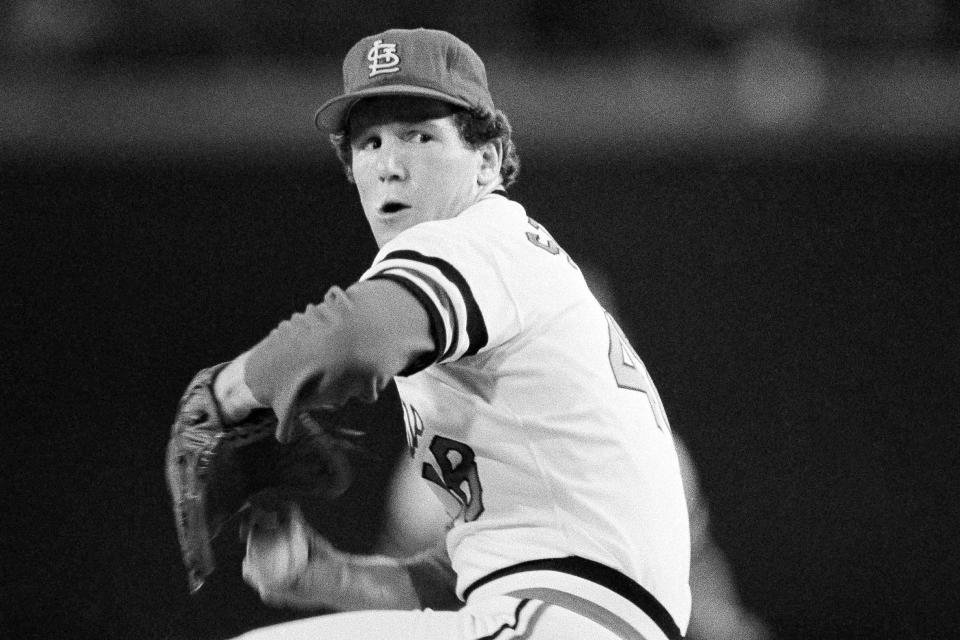 In this Oct. 19, 1982, file photo, St. Louis Cardinals pitcher John Stuper delivers a pitch in the first inning of Game 6 the World Series against the Milwaukee Brewers in St. Louis