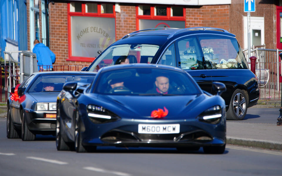 The hearse carrying the coffin of Jack Lis arrives at St Martin's Church, Caerphilly. Picture date: Thursday November 25, 2021.