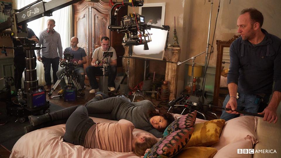 Jodie Comer and Sandra Oh film the season one finale