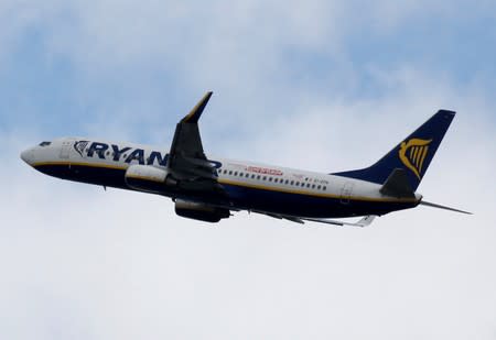 FILE PHOTO: A Ryanair commercial passenger jet takes off in Blagnac near Toulouse