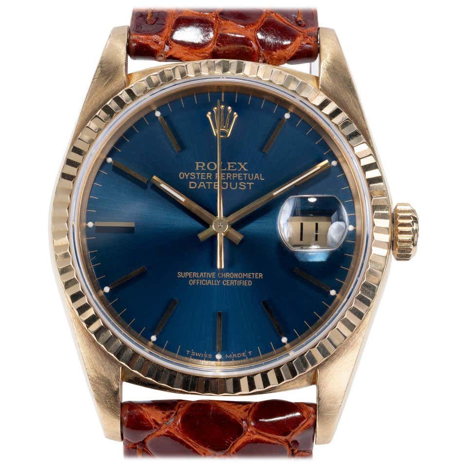 13) Rolex Yellow Gold Datejust Blue Dial Wristwatch