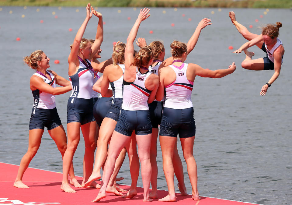 <b>Rowing</b><br> <b>Medals</b>: Women 2, Men 1<br> <b>Advantage</b>: Women<br> The men won the bronze in the men’s four finals, while the women won a bronze in the quadruple sculls and a gold in the women’s eight finals (pictured). (Photo by Ezra Shaw/Getty Images)