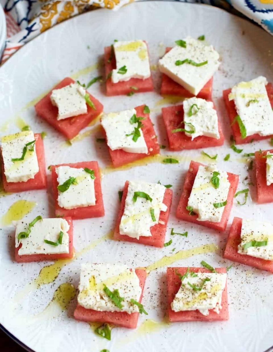 Bouchées apéritives à la feta et à la pastèque