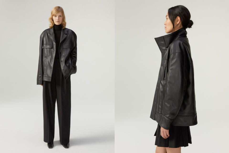 （左）人造皮革外套 NT$4,990<br>（右）寬鬆版外套 NT$2,990