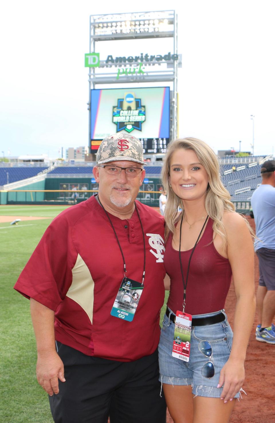 Chip Baker with daughter Katie Baker at TD Ameritrade Park in Omaha, Nebraska.