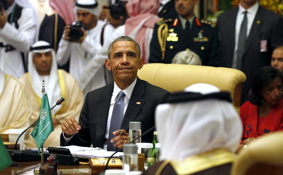 Obama takes part in a summit of the Gulf Cooperation Council in Riyadh.