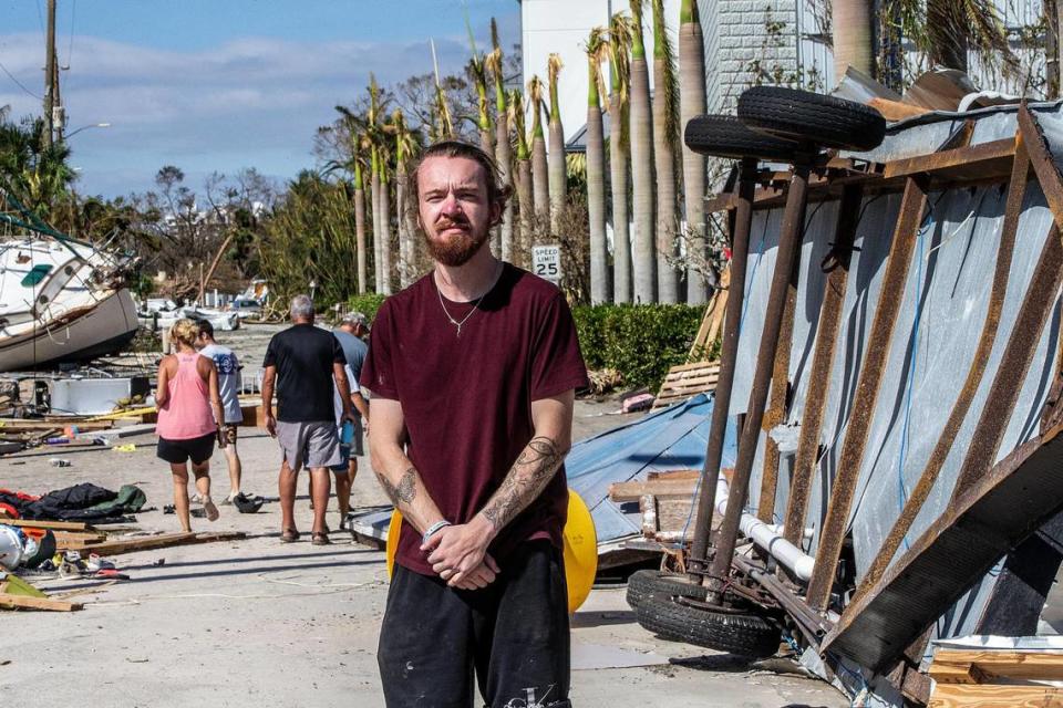 Cole Mazza talks about his ordeal swimming to safety with his two cats as Hurricane Ian hit Florida’s west coast as a category 4 storm, on September 29, 2022.