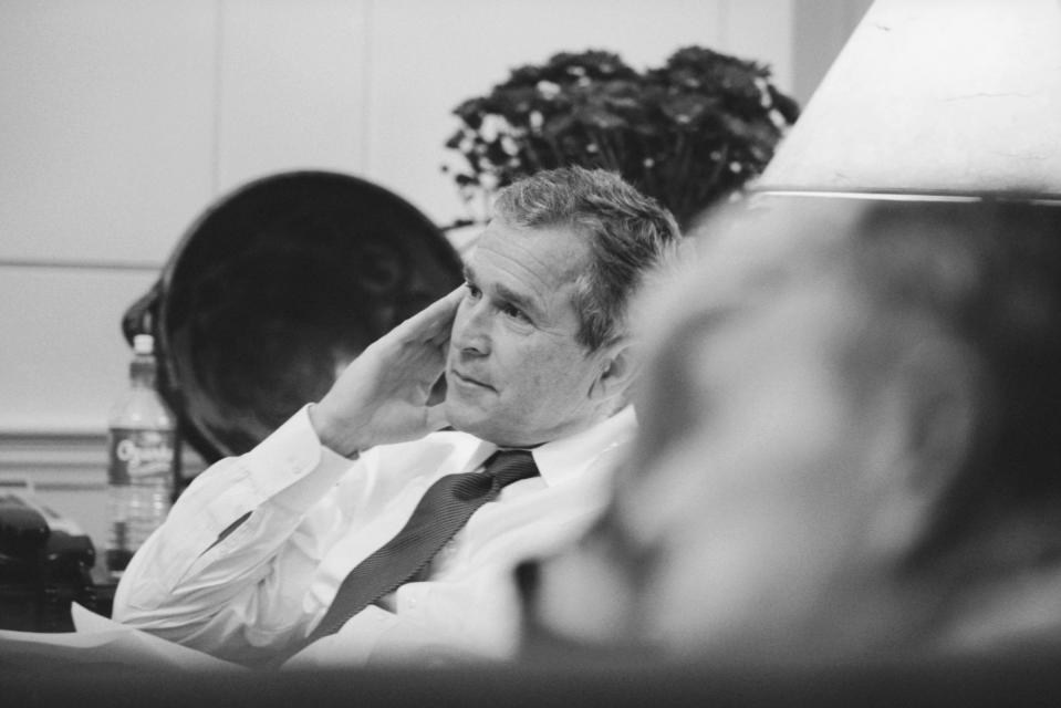Presidential candidate George W. Bush awaits the poll results at the Governor’s Mansion in Austin, Texas, on Election Day 2000. (Photo: Brooks Kraft LLC/Sygma via Getty Images)