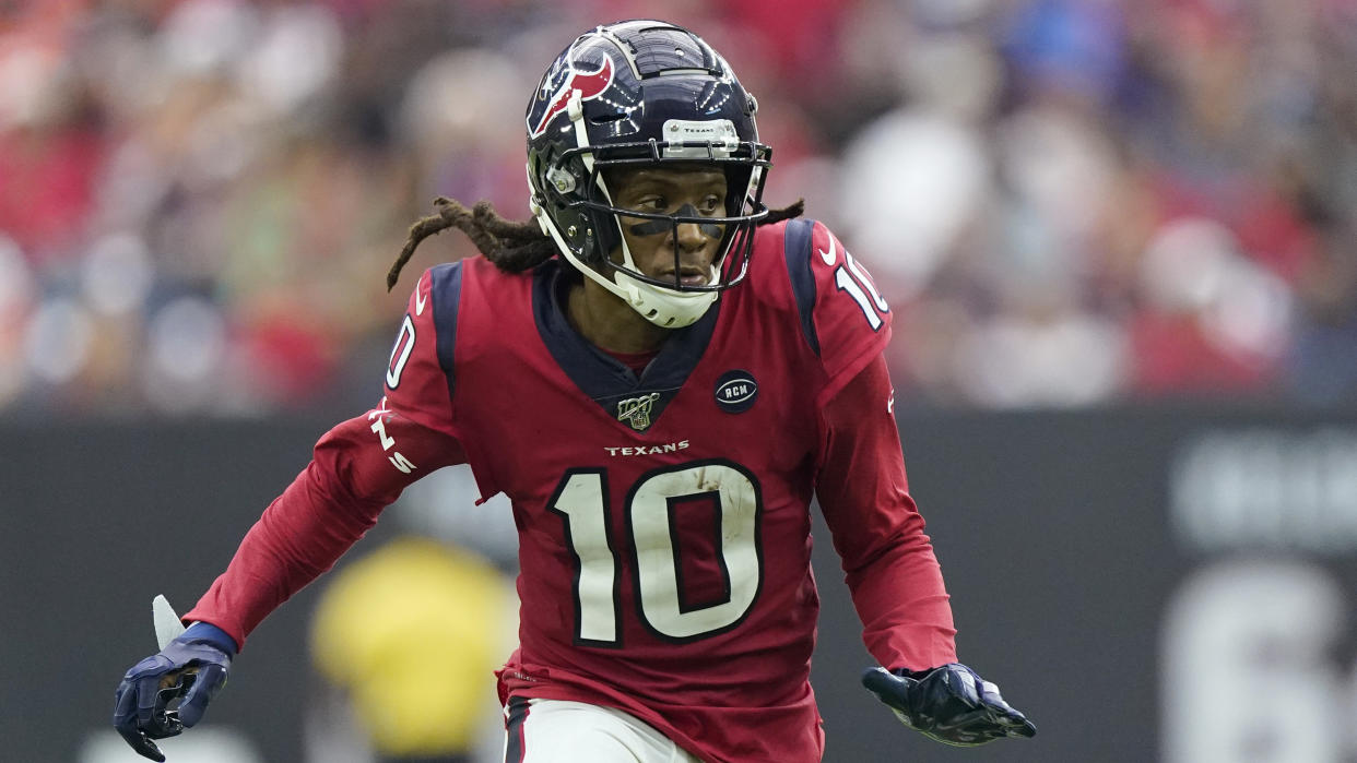 Good in red: The Houston Texans traded receiver DeAndre Hopkins to the Arizona Cardinals on Monday. (AP/David J. Phillip)