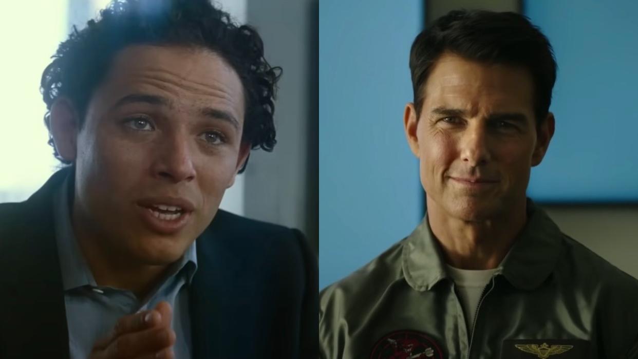  Javi (Anthony Ramos) speaks to Kate Cooper in Twisters and Maverick (Tom Cruise) is debriefed in Top Gun: Maverick. 