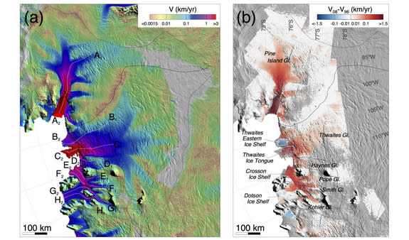 Rates of change in West Antarctica's glaciers measured from satellite observations since 1973.