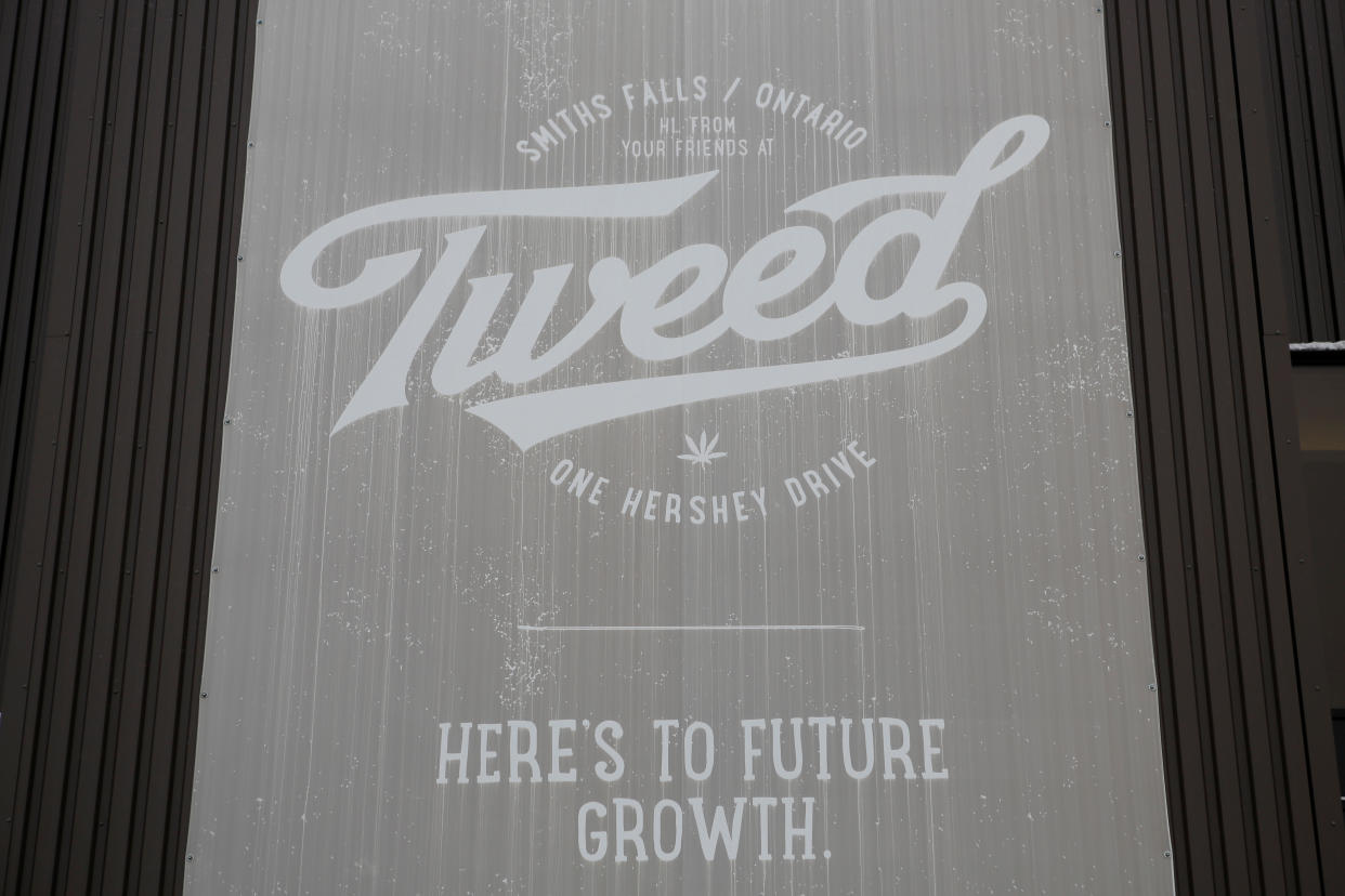 A sign for Tweed, one of Canopy Growth Corporation's brands, is pictured at their facility in Smiths Falls, Ontario, Canada, January 4, 2018. Picture taken January 4, 2018. To match Insight CANADA-MARIJUANA/INNOVATION   REUTERS/Chris Wattie