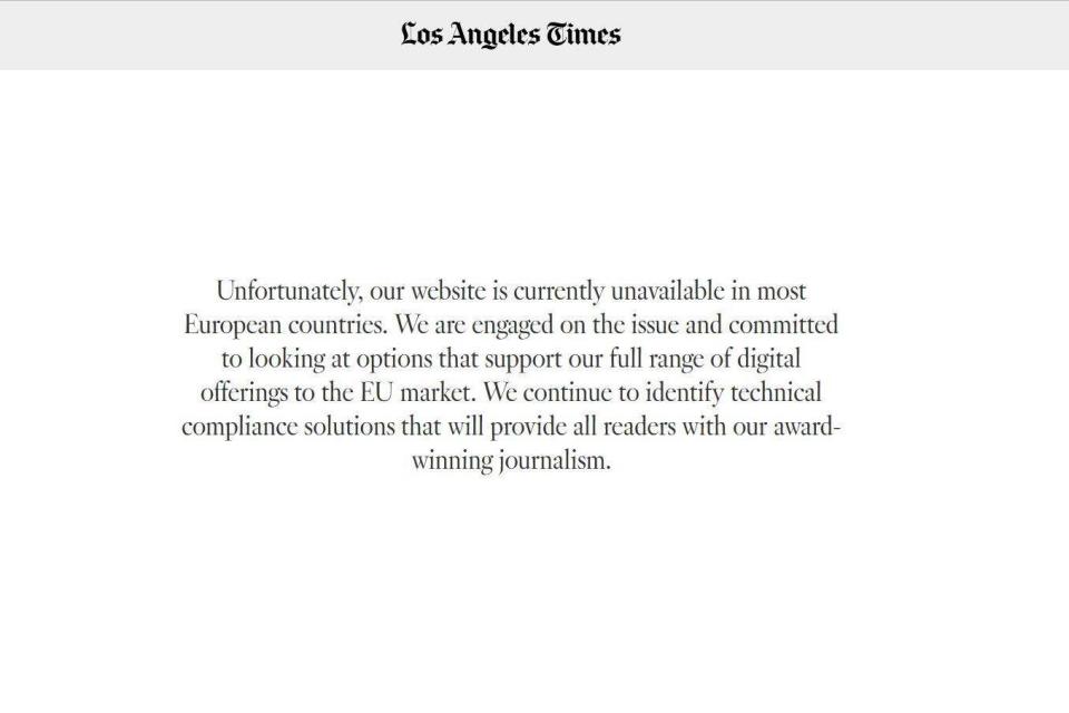 People in the EU can no longer access the LA Times (LA Times)