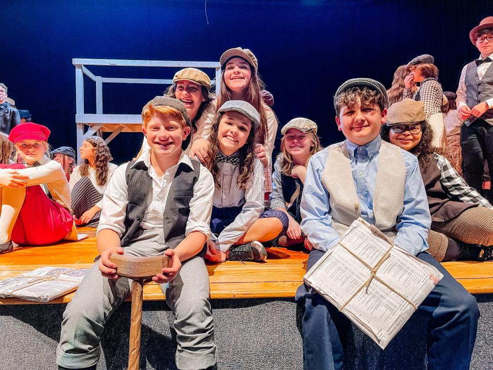 The cast of "Disney’s Newsies Jr" holds dress rehearsal at Halls Middle School, May 3, 2023.