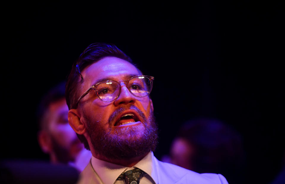 UFC fighter Conor McGregor watches his team-mate, Kiefer Crosbie, fight at Bellator 227 in the 3Arena, Dublin. (Photo By David Fitzgerald/Sportsfile via Getty Images)