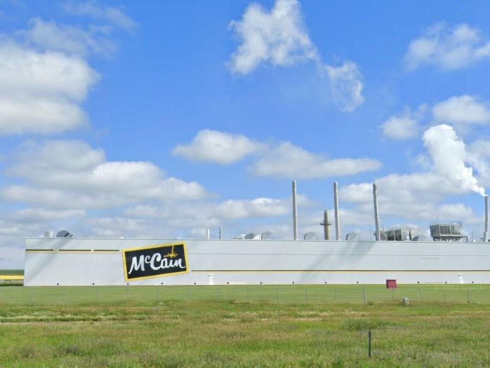 The McCain Foods Ltd. potato processing plant near Coaldale, Alta., is seen in an image from Google Street View. The Toronto-based company plans to double its size and output.  (Google Maps - image credit)