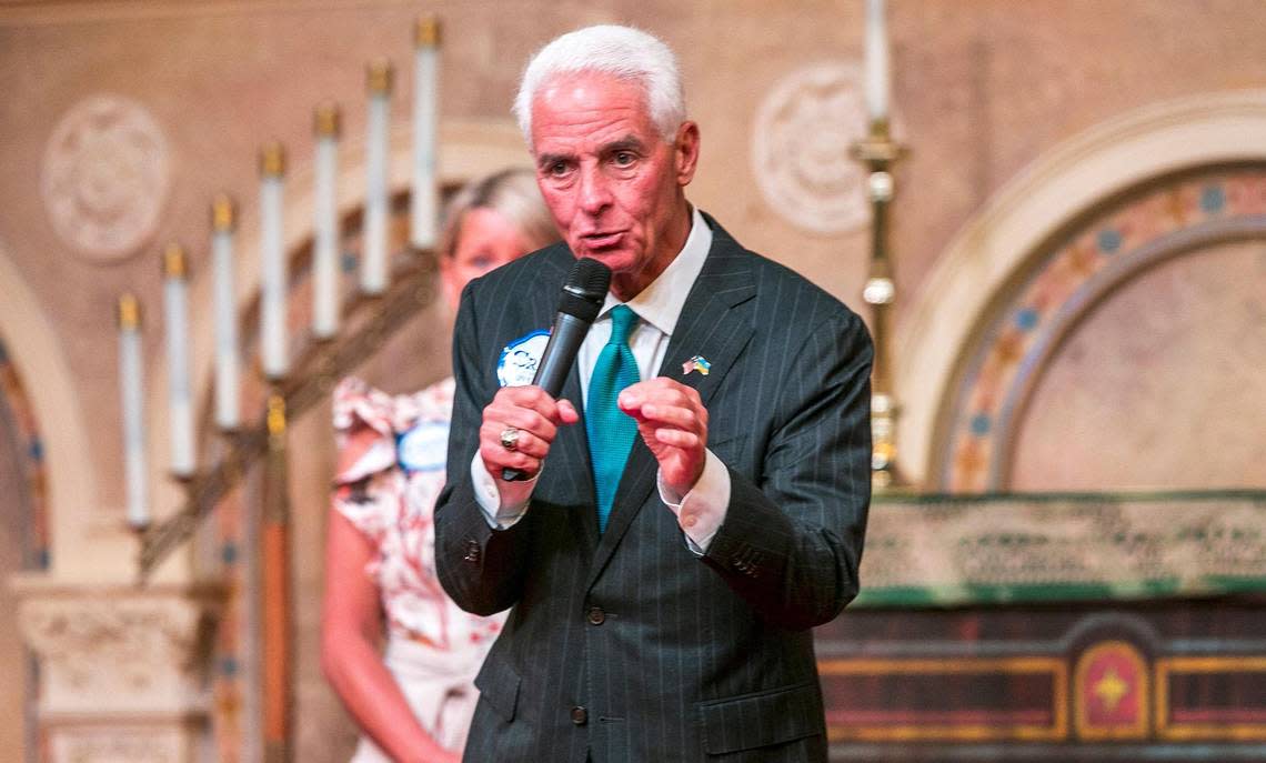 Charlie Crist, Democratic Candidate for Florida Governor, speaks during the “Politico Palooza” rally, organized by the grassroots group RiseUp Florida which highlighting general election candidates at the Coral Gables Congregational Church, on Friday September 2, 2022.