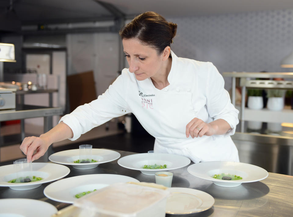 CANNES, FRANCE - MAY 16:  Electrolux partner chef Anne-Sophie Pic attends Chef's Table by Electrolux with Anne-Sophie Pic at Electrolux Agora Pavilion on May 16, 2013 in Cannes, France.  (Photo by Ian Gavan/WireImage for Electrolux)