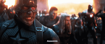 Captain America saying "assemble" in "Avengers: Endgame"
