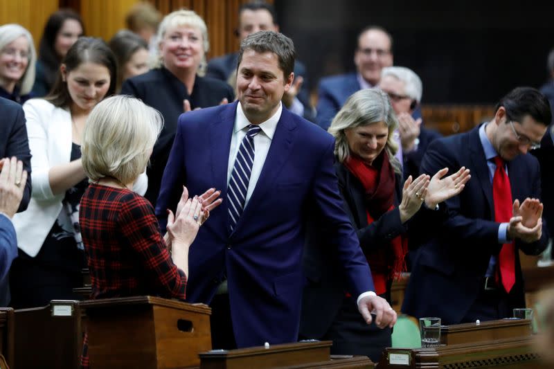 Canada's Conservative Party leader Andrew Scheer announces that he is stepping down as party leader in the House of Commons on Parliament Hill in Ottawa