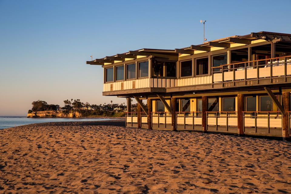 sunny morning is viewed along the Santa Barbara Harbor breakwater in winter