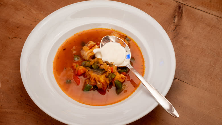 Paprika fish soup in bowl