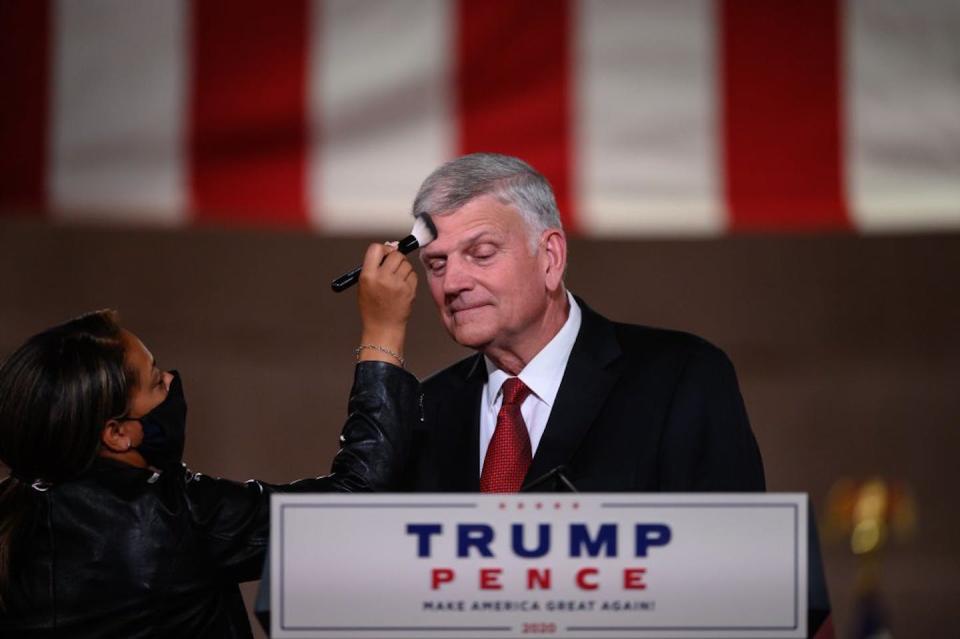 Evangelist Franklin Graham has been a vocal supporter of President Trump. <a href="https://www.gettyimages.com/detail/news-photo/evangelist-franklin-graham-prepares-to-address-the-news-photo/1228232906?adppopup=true" rel="nofollow noopener" target="_blank" data-ylk="slk:Nicholas Kamm/AFP via Getty Images;elm:context_link;itc:0;sec:content-canvas" class="link ">Nicholas Kamm/AFP via Getty Images</a>