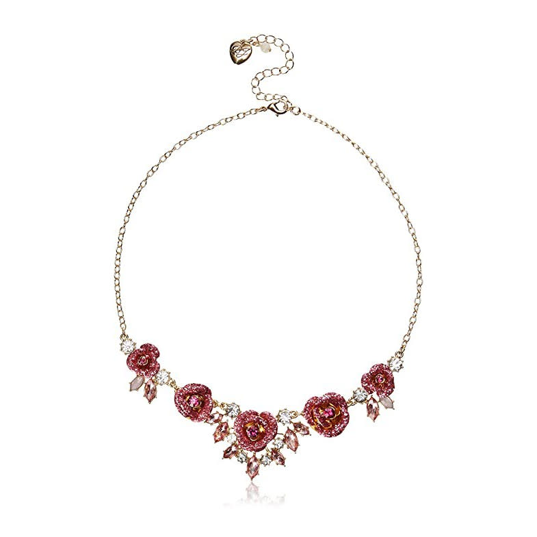 Betsey Johnson Glitter Rose Frontal Necklace