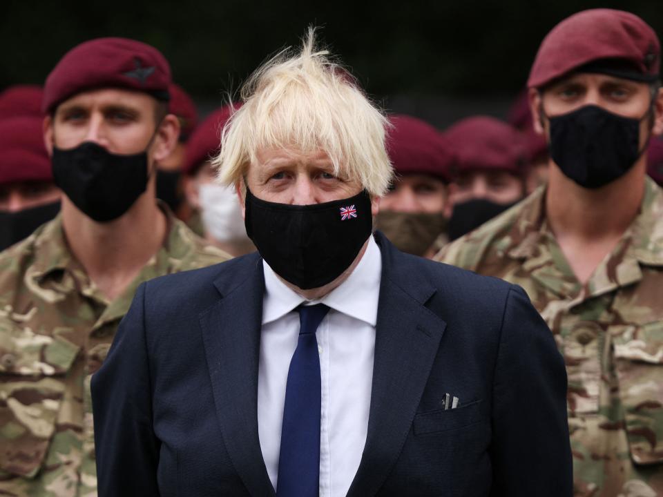 Johnson visits Merville Barracks in Colchester last week to meet members of the 16th Air Assault Brigade involved in the UK operation in Afghanistan (POOL/AFP via Getty Images)