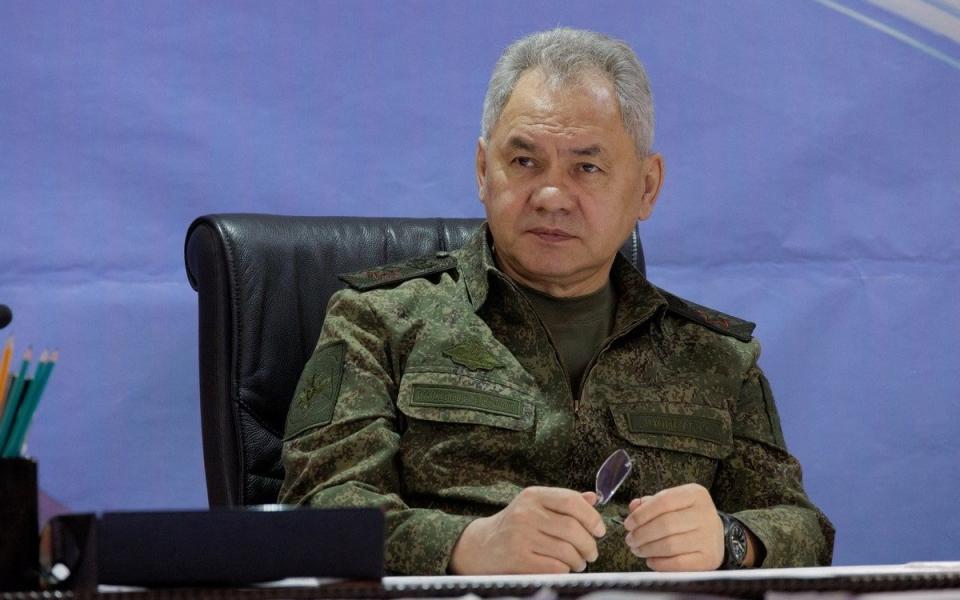 The Russian Defence Ministry released this photograph of Defence Minister Sergei Shoigu visiting the advanced control post of Russian troops on Monday