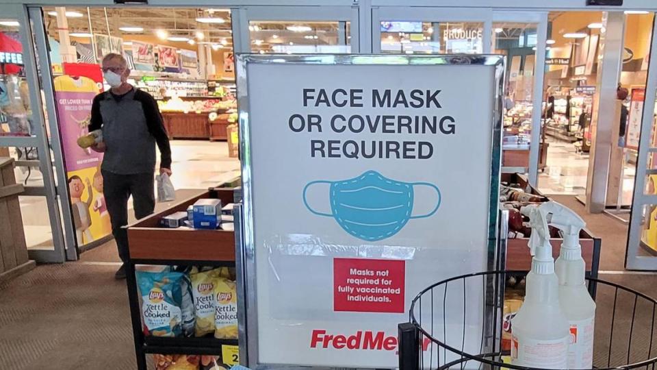 Customers and store workers who have been fully vaccinated are no longer required to wear face masks inside Fred Meyer stores in Idaho. The change was instituted Thursday after parent company Kroger loosened its requirements following new guidance from the Centers for Disease Control and Prevention. At the Boise store at Orchard and Franklin roads on Friday, there was a mix of customers wearing masks and others who were not.