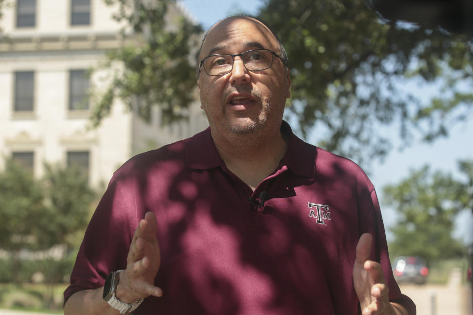 Andrew Dessler, professor of Atmospheric Science at Texas A&M University, speaks to The Associated Press about the science behind heat waves, Friday, June 7, 2024, at the university in College Station, Texas. (AP Photo/Lekan Oyekanmi)